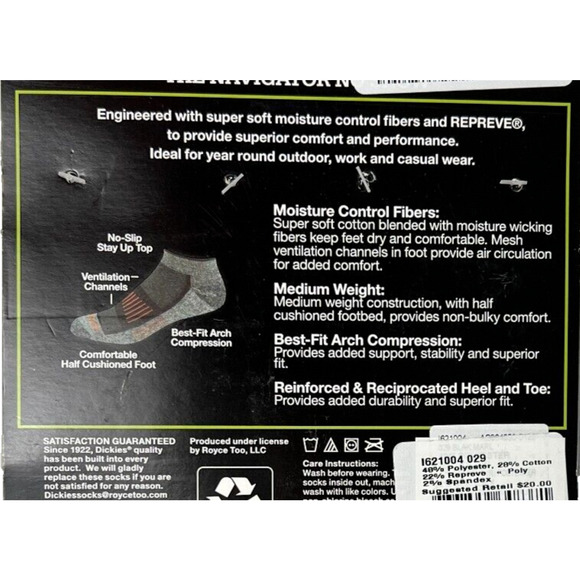 NEW Dickies Men Performance-Outdoor No-Show Socks 6 Pairs Sz 6-12 Black Assorted - Picture 14 of 16